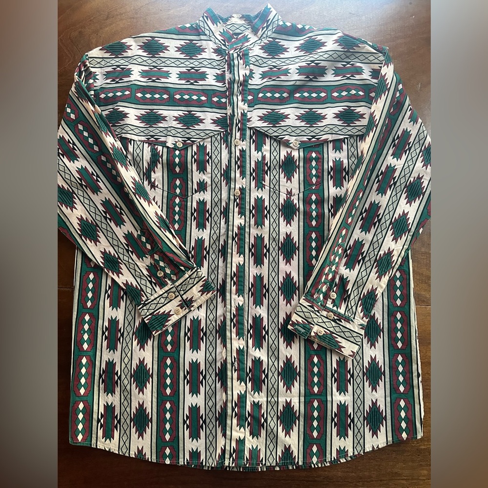 Vintage 90s Western Signatures by Eds West Southwestern Button-Up Shirt | XL